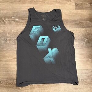 Fox Racing Mens Tank Top Gray Teal Blue Graphic Logo Motocross Size Medium